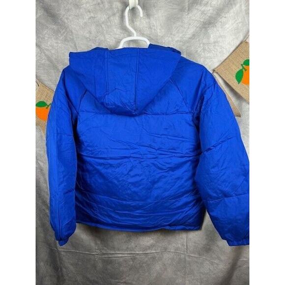 Womens Puffer Jacket Sz M Blue Lightweight Hoodie with Pull String Stretch Cuff - Picture 3 of 8